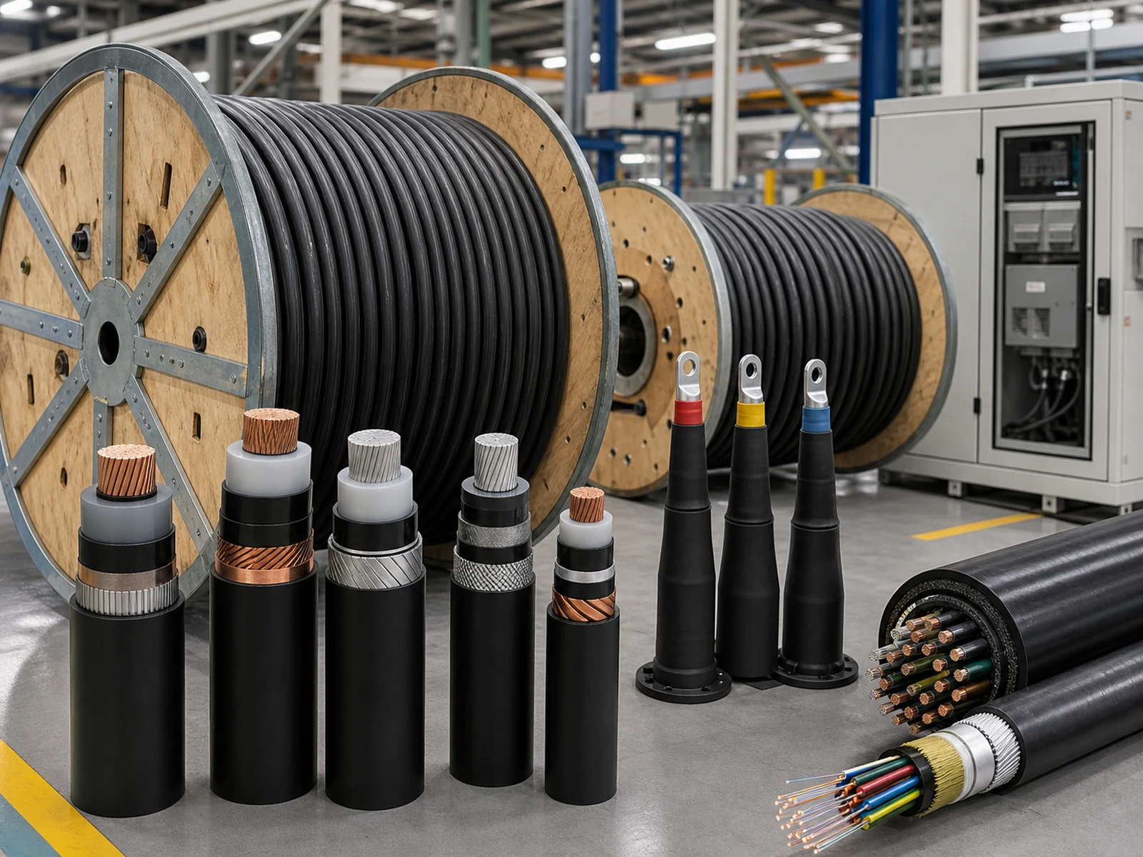 Power and control cable drums, terminations and layered cable samples